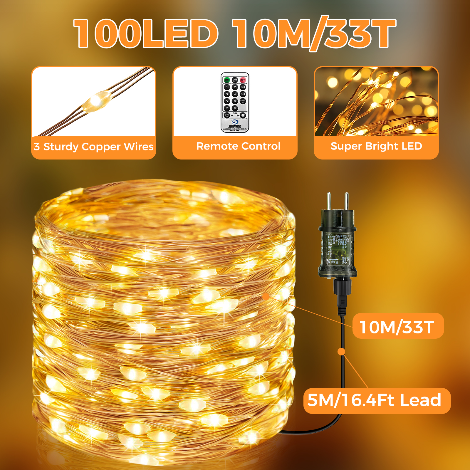 btfarm Fairy Lights Plug in with Remote, 33FT 100 LED Twinkle Lights 图 6