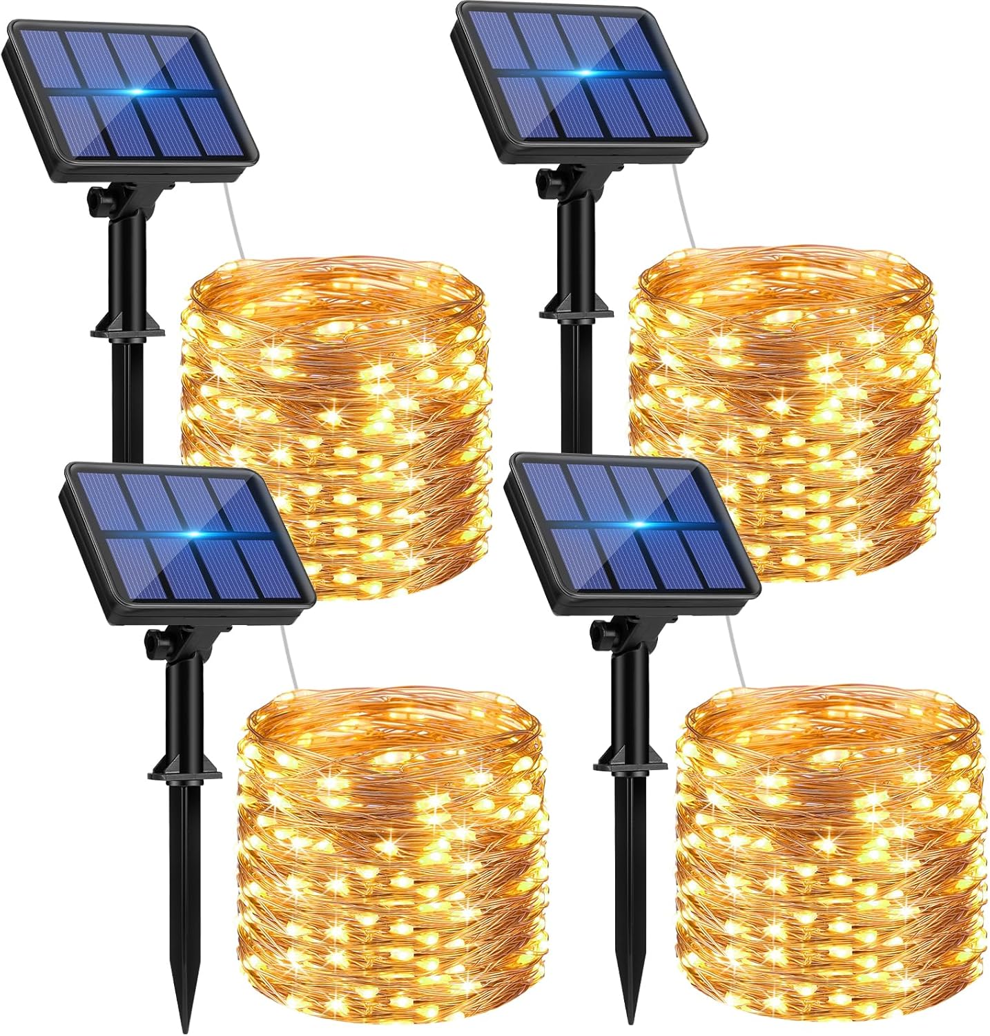 btfarm 4 Pack Solar String Lights Outdoor - Total 132FT 320LED Solar Fairy Lights Outside Waterproof 8 Modes, Copper Wire Solar Powered Twinkle Light for Garden Tree Christmas Wedding Party,Warm White